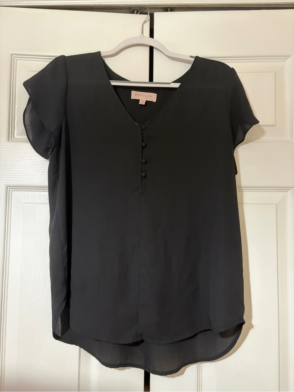 Philosophy Black Flutter Sleeve Blouse
